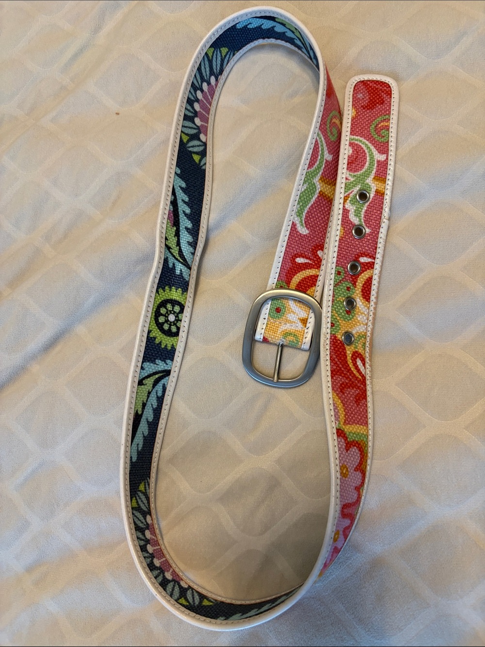 Spartina 449 Floral Pattern Reversible Belt with White Trim